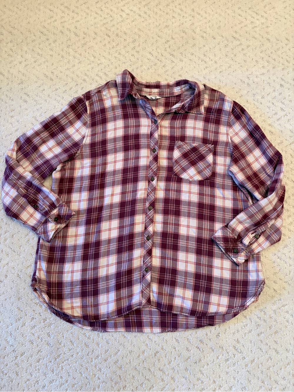 Sonoma Plaid Button Up Shirt Size XXL Purple Wine White Soft Layering